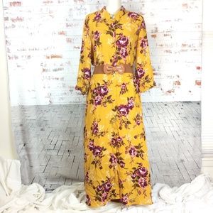Time & True Mustard Yellow & Floral Maxi XXL